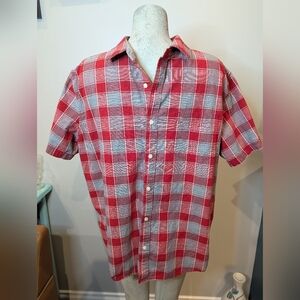 DENVER HAYES Untucked  Modern Fit Button Up Shirt Red & Gray Plaid Men's XL